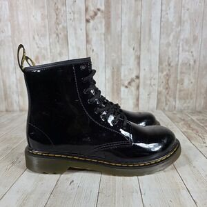 Dr. Martens 1460 J Patent Leather Ankle Boots Black Lace Up Zip Size US 4‎